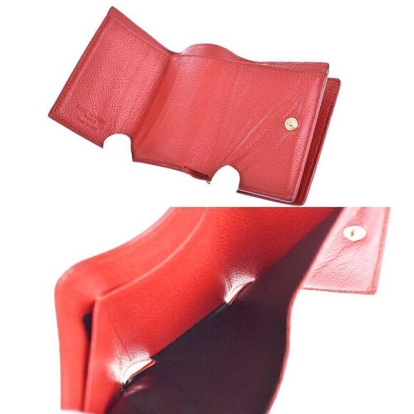 SAINT LAURENT Logo Mini Trifold Wallet Purse Leather Red Italy - Picture 9 of 10